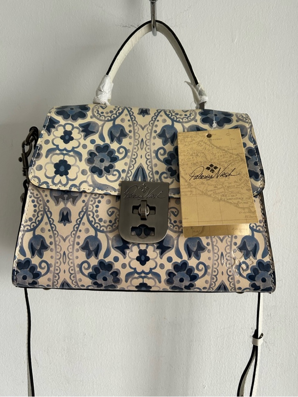 Patricia Nash Blue white Floral Italian leather purse